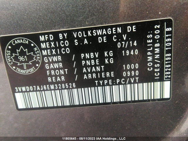 3VWD07AJ6EM328526 Volkswagen Jetta Sedan Comfortline