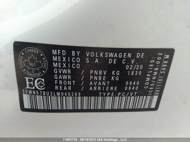 3VWN57BU2LM040269 Volkswagen Jetta Comfortline