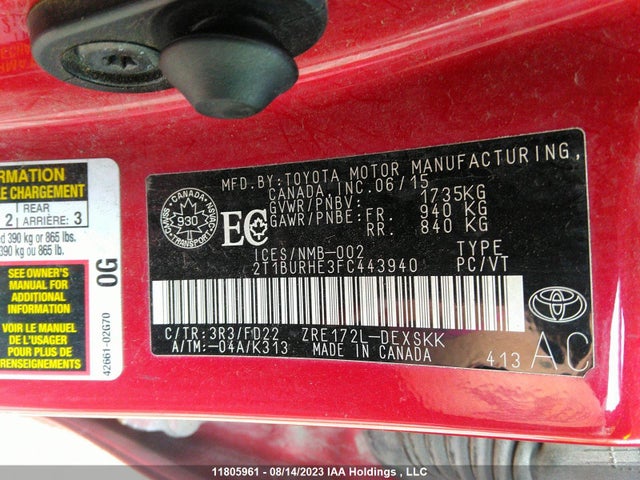 Toyota COROLLA CE/S/LE 2015 2T1BURHE3FC443940 Image 10