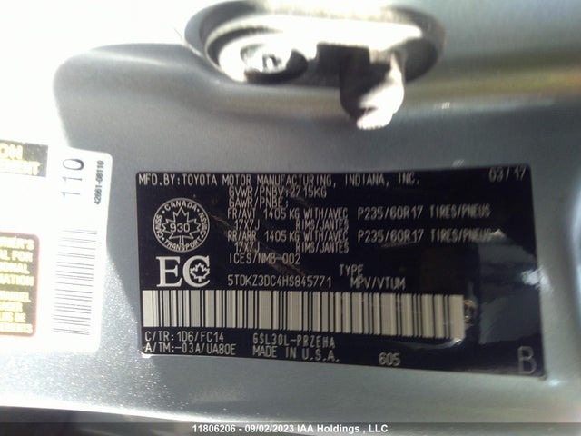 Toyota SIENNA 2017 5TDKZ3DC4HS845771 Image 9