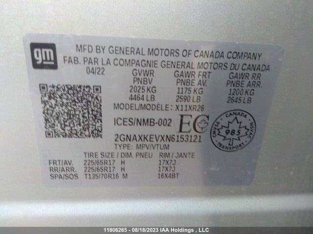 Chevrolet EQUINOX LT 2022 2GNAXKEVXN6153121 Image 9