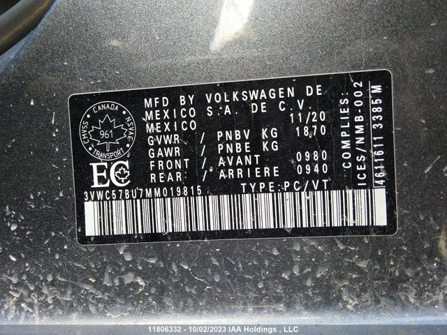 3VWC57BU7MM019815 Volkswagen Jetta Comfortline