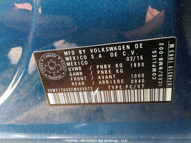 3VW217AUXFM069572 Volkswagen Golf Trendline/highline