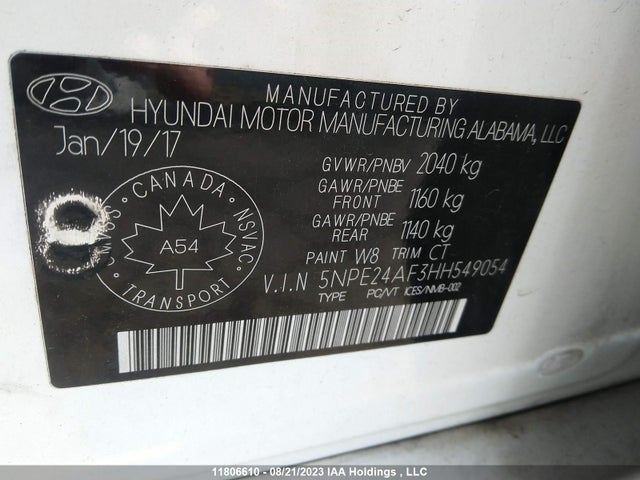 Hyundai Sonata 2.4l Gl 2017 5NPE24AF3HH549054 Image 9