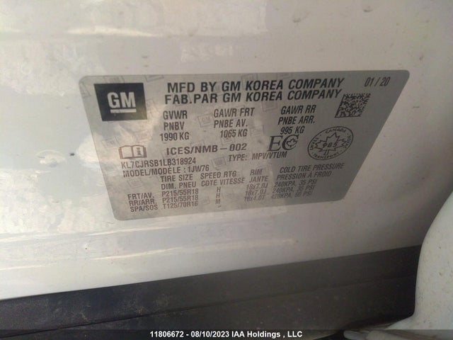 Chevrolet Trax Premier 2020 KL7CJRSB1LB318924 Image 9