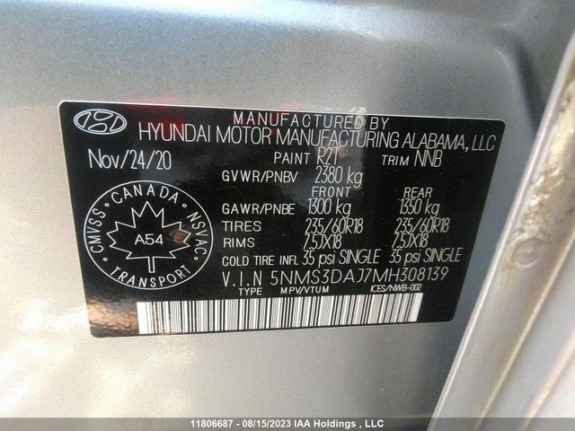 Hyundai Santa Fe Preferred 2021 5NMS3DAJ7MH308139 Image 9