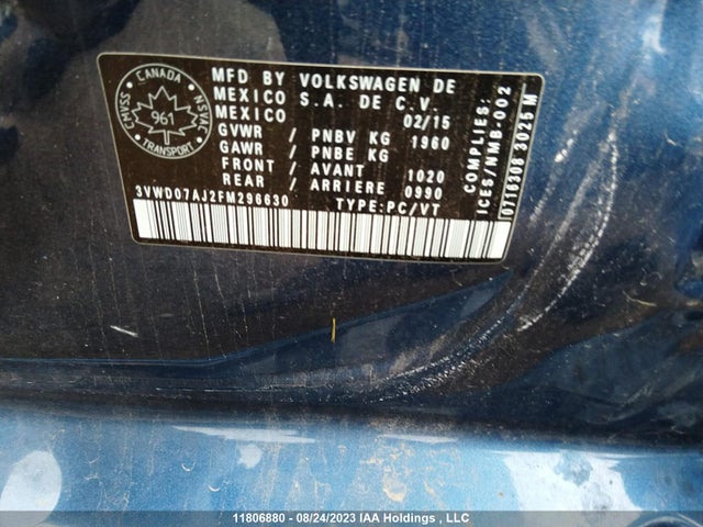 3VWD07AJ2FM296630 Volkswagen Jetta Sedan Comfortline/trendline+