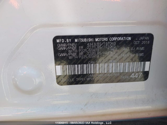 JA4AJ4AW2KU601556 Mitsubishi Rvr Se Ltd/gt