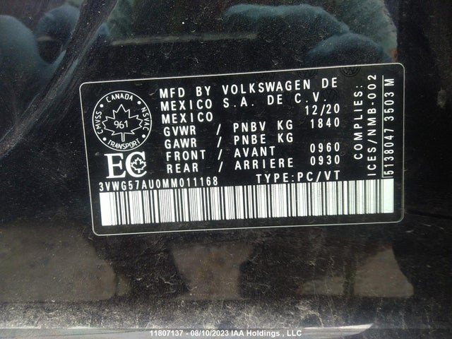 3VWG57AU0MM011168 Volkswagen Golf Comfortline/highline