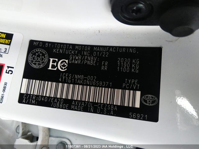 Toyota CAMRY SE 2022 4T1G11AK0NU659371 Image 9