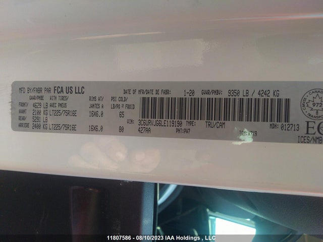 3C6URVJG6LE119190 RAM Promaster Cargo Van