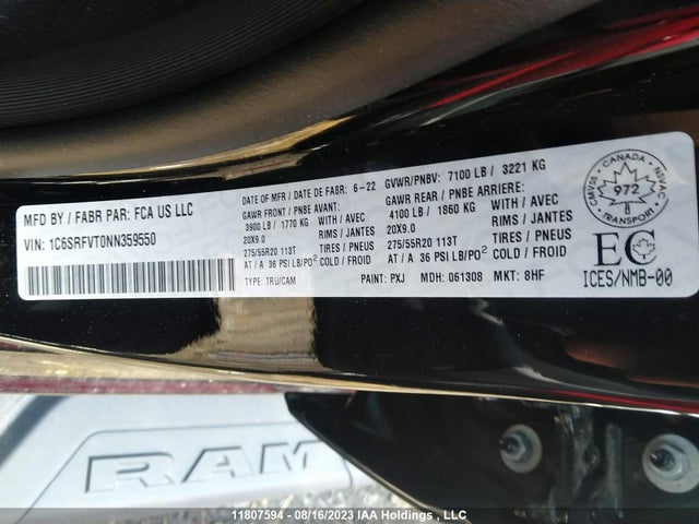 1C6SRFVT0NN359550 RAM 1500 Sport
