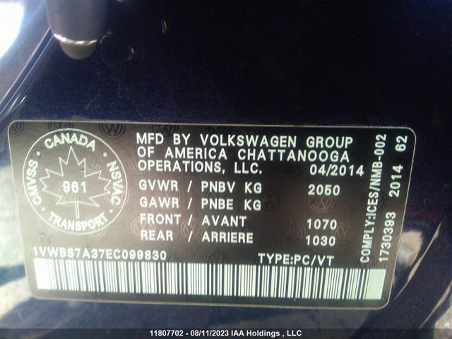 1VWBS7A37EC099830 Volkswagen Passat Comfortline