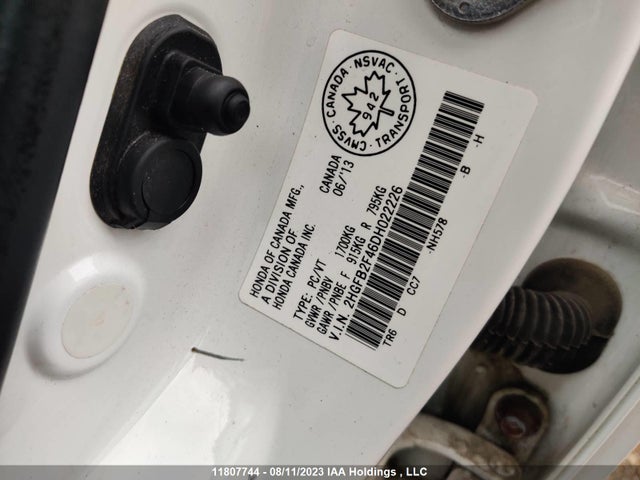 11807744 :رقم المزاد ، 2HGFB2F46DH022226 vin ، 2013 Honda Civic Sdn Lx مزاد بيع
