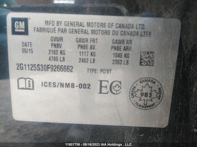 Chevrolet IMPALA LT 2015 2G1125S30F9266662 Image 9