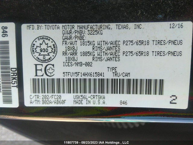 Toyota Tundra Sr5 Plus 2017 5TFUY5F14HX615841 Image 9