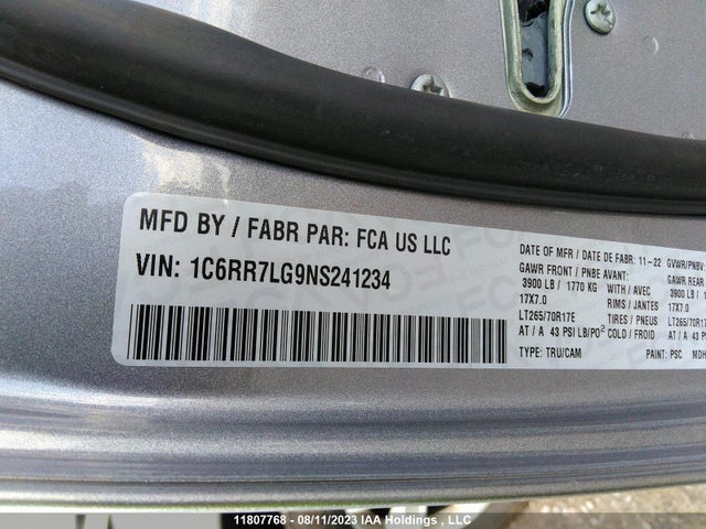 1C6RR7LG9NS241234 RAM 1500 Classic Slt