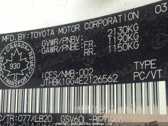 JTHBK1GG4E2126562 Lexus ES 350