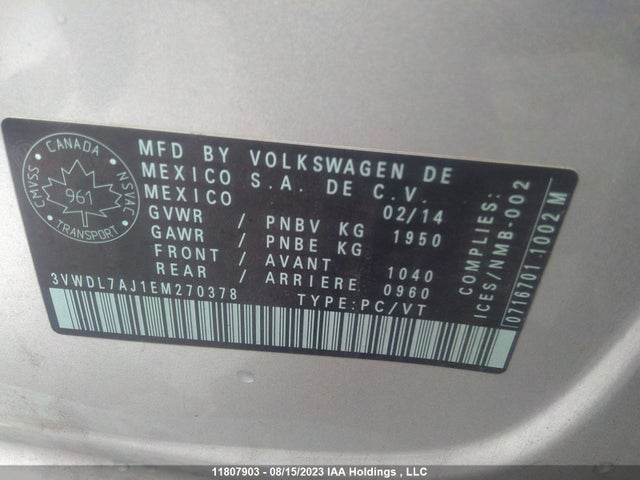 3VWDL7AJ1EM270378 Volkswagen Jetta Sedan Comfortline/highline