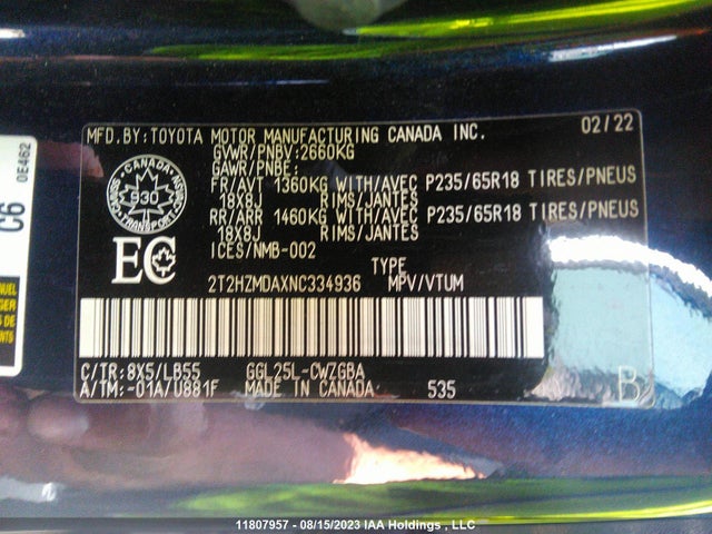 2T2HZMDAXNC334936 Lexus Rx Rx 350