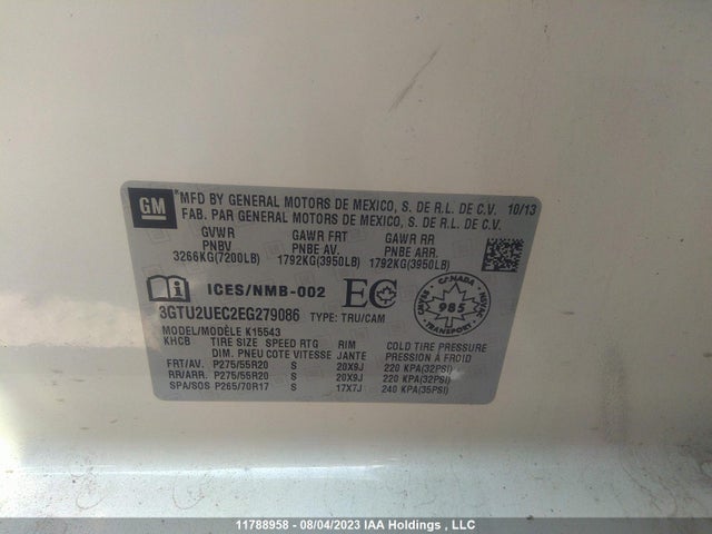 Aukcja sprzedaży 2014 Gmc Sierra K1500 Sle, vin: 3GTU2UEC2EG279086, numer aukcji: 11788958