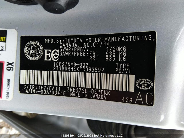 Toyota COROLLA CE/S/LE 2014 2T1BURHEXEC093592 Image 9