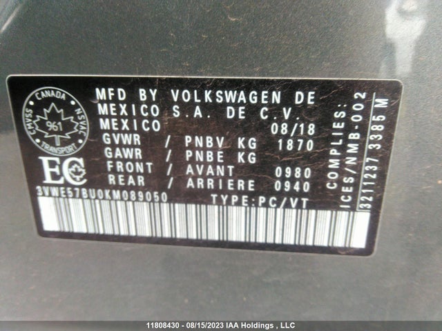 3VWE57BU0KM089050 Volkswagen Jetta Highline