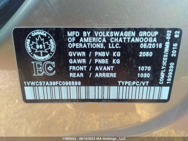 1VWCS7A39FC095588 Volkswagen Passat Highline