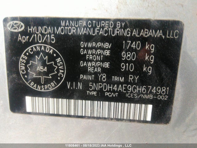 Hyundai ELANTRA GL 2016 5NPDH4AE9GH674981 Image 9