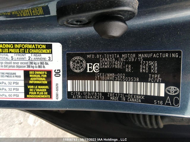 Toyota COROLLA CE/S/LE 2016 2T1BURHE3GC503538 Image 9