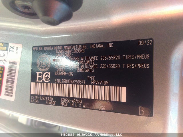 Toyota Highlander Xse 2022 5TDLZRBH5NS250574 Image 9