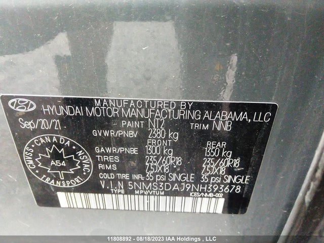 Hyundai Santa Fe Preferred 2022 5NMS3DAJ9NH393678 Image 9