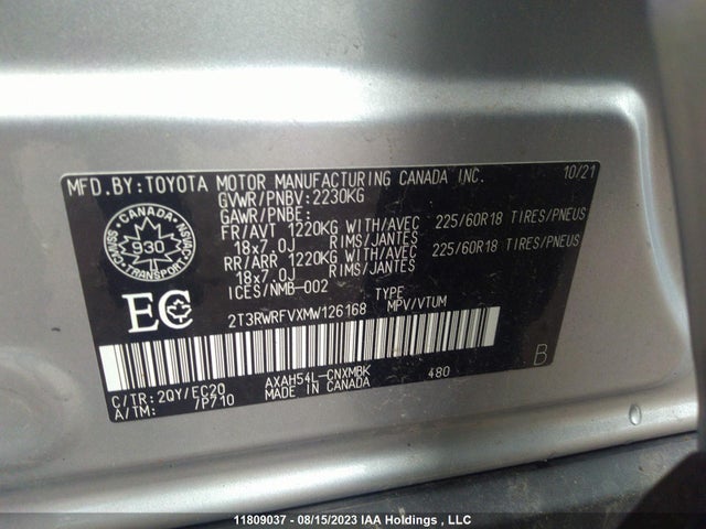 Toyota RAV4 HYBRID 2021 2T3RWRFVXMW126168 Image 9