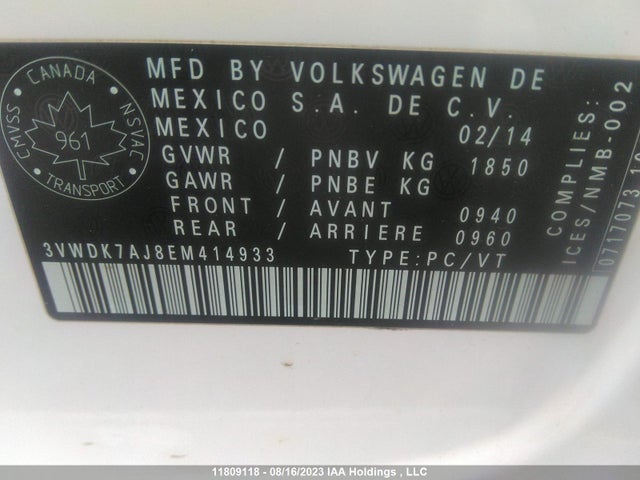 3VWDK7AJ8EM414933 Volkswagen Jetta Sedan Comfortline