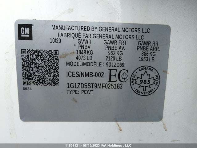 Chevrolet MALIBU LT 2021 1G1ZD5ST9MF025183 Image 9