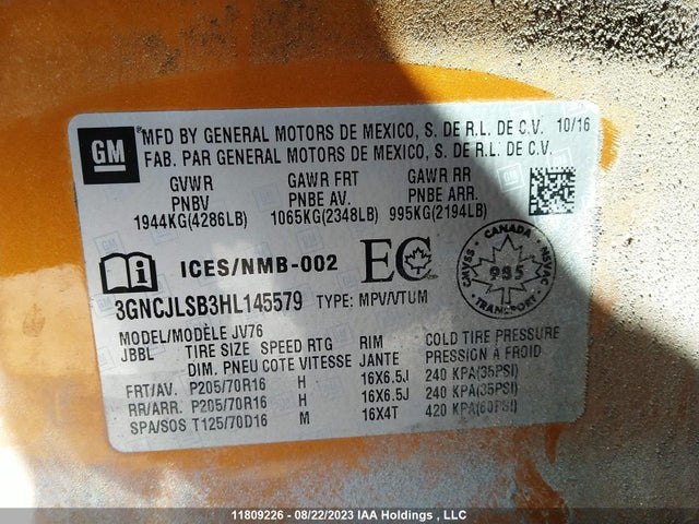 Chevrolet Trax Lt 2017 3GNCJLSB3HL145579 Image 9