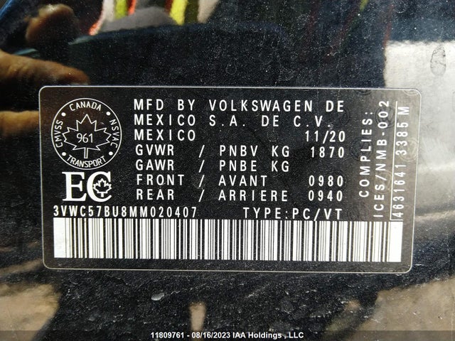 Volkswagen Jetta Comfortline 2021 3VWC57BU8MM020407 Image 9