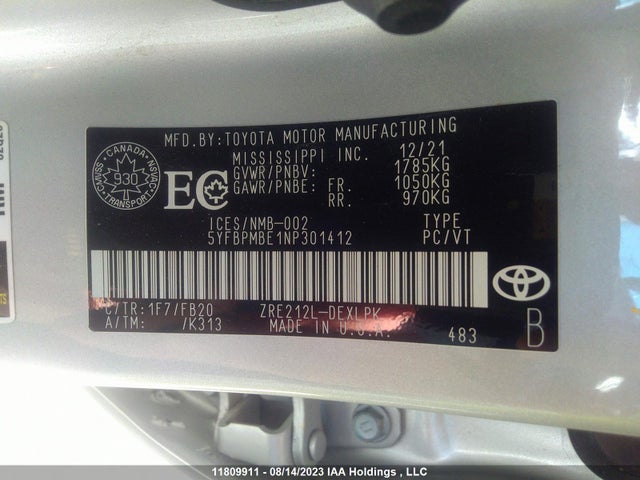 Toyota Corolla L/le/xle 2022 5YFBPMBE1NP301412 Image 9