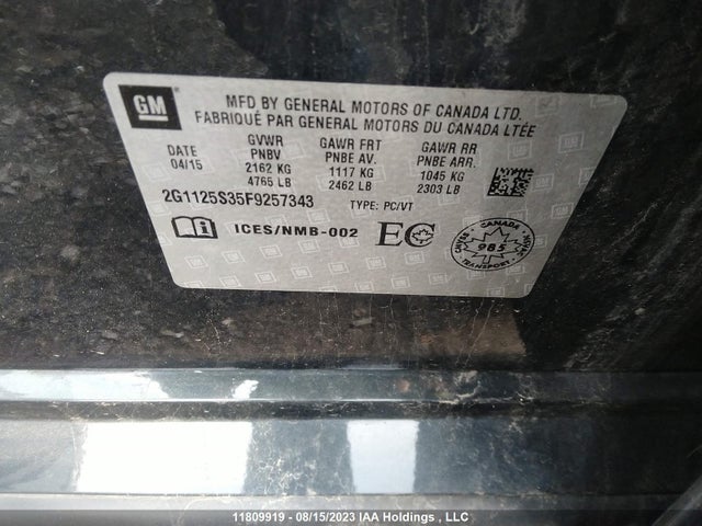 Chevrolet IMPALA LT 2015 2G1125S35F9257343 Image 9