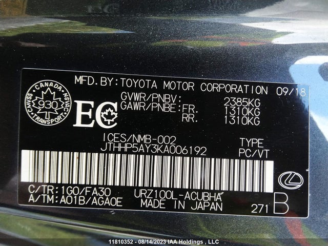 JTHHP5AY3KA006192 Lexus Lc Lc 500