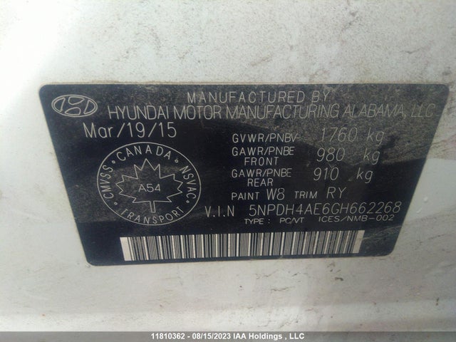 Hyundai ELANTRA GL 2016 5NPDH4AE6GH662268 Image 9
