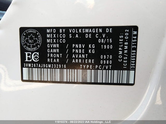 3VW267AJ9GM232916 Volkswagen Jetta Sedan Trendline/trendline+