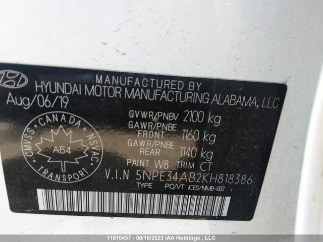 Hyundai Sonata Ultimate 2019 5NPE34AB2KH818386 Image 9