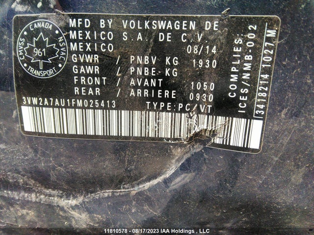 3VW2A7AU1FM025413 Volkswagen Golf Highline/comfortline