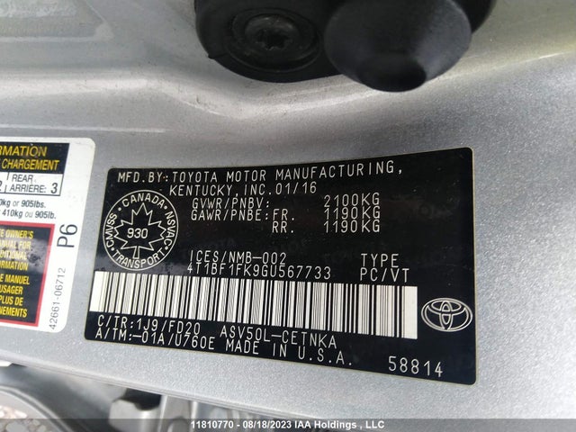 Toyota CAMRY 2016 4T1BF1FK9GU567733 Image 9