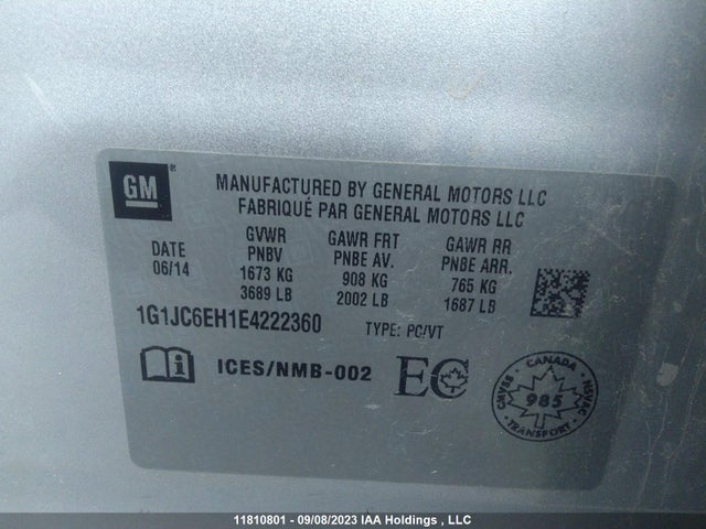 Chevrolet SONIC LT 2014 1G1JC6EH1E4222360 Image 9