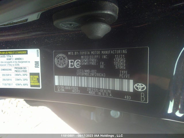 Toyota Corolla L/le/xle 2022 5YFBPMBE2NP298343 Image 9