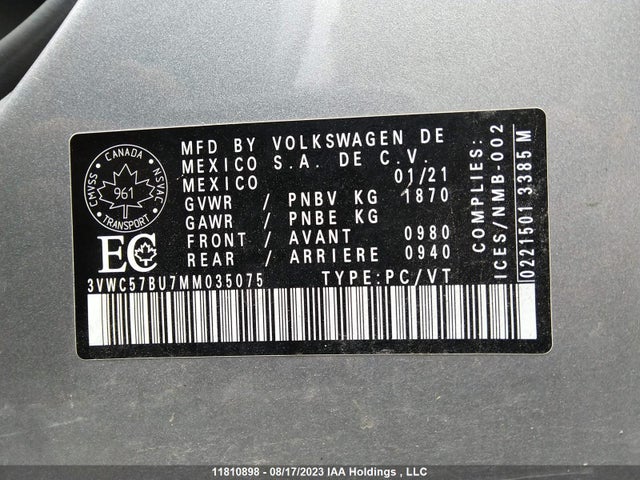 3VWC57BU7MM035075 Volkswagen Jetta Comfortline