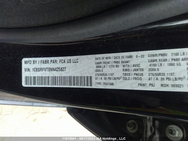 1C6SRFVT8NN425827 RAM 1500 Sport