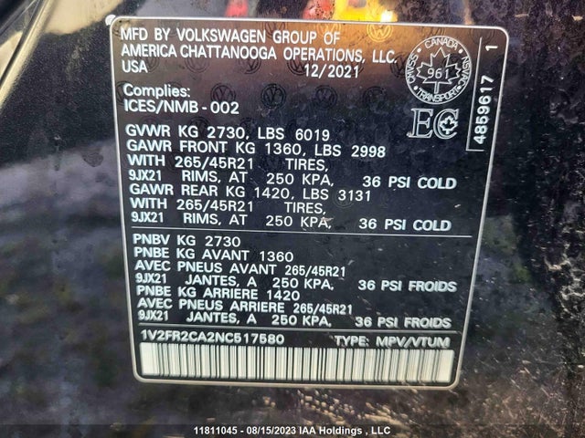 1V2FR2CA2NC517580 Volkswagen Atlas Execline